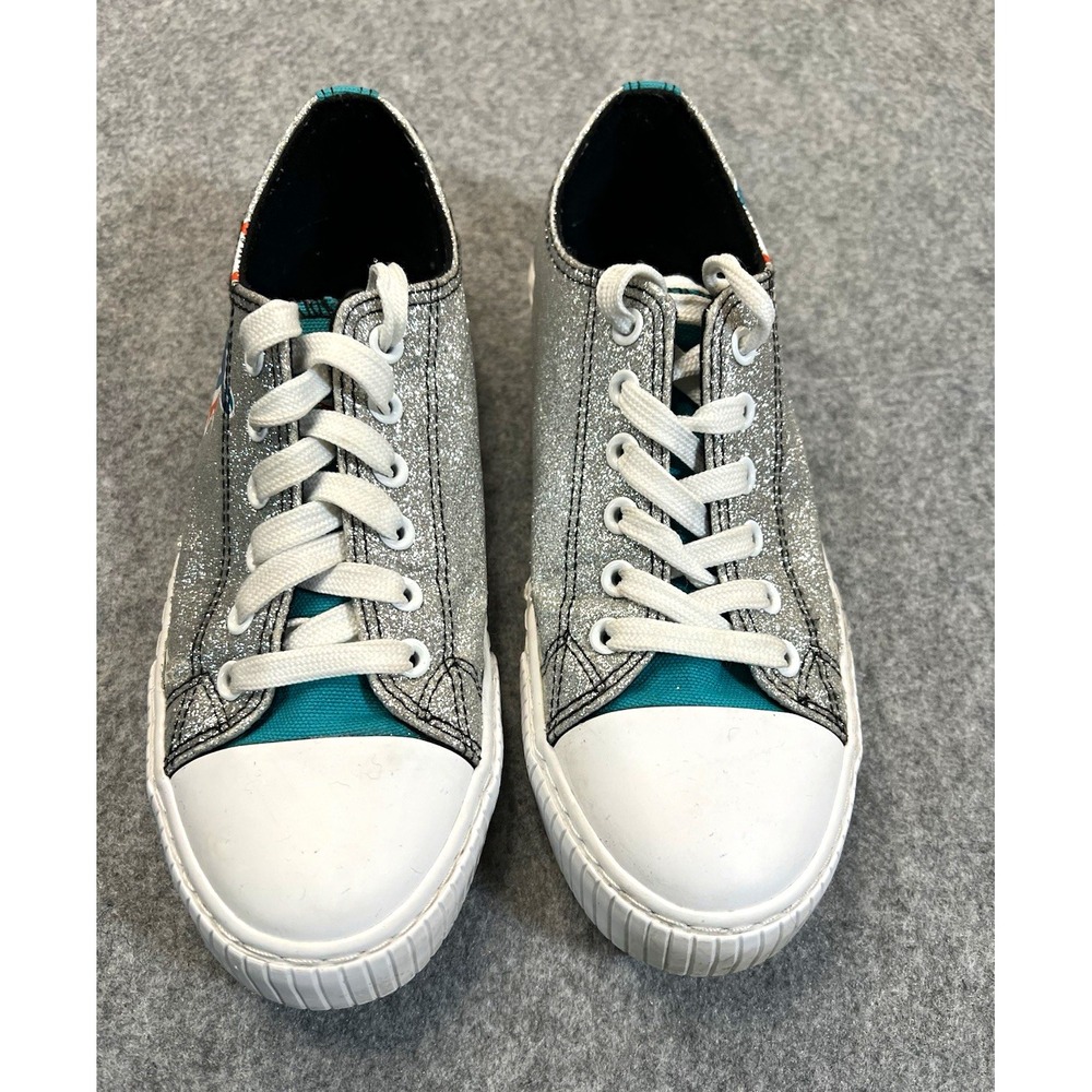 FOCO Miami Dolphins Womens Silver Teal Glitter Logo Low Top Lace-Up Sneakers 7